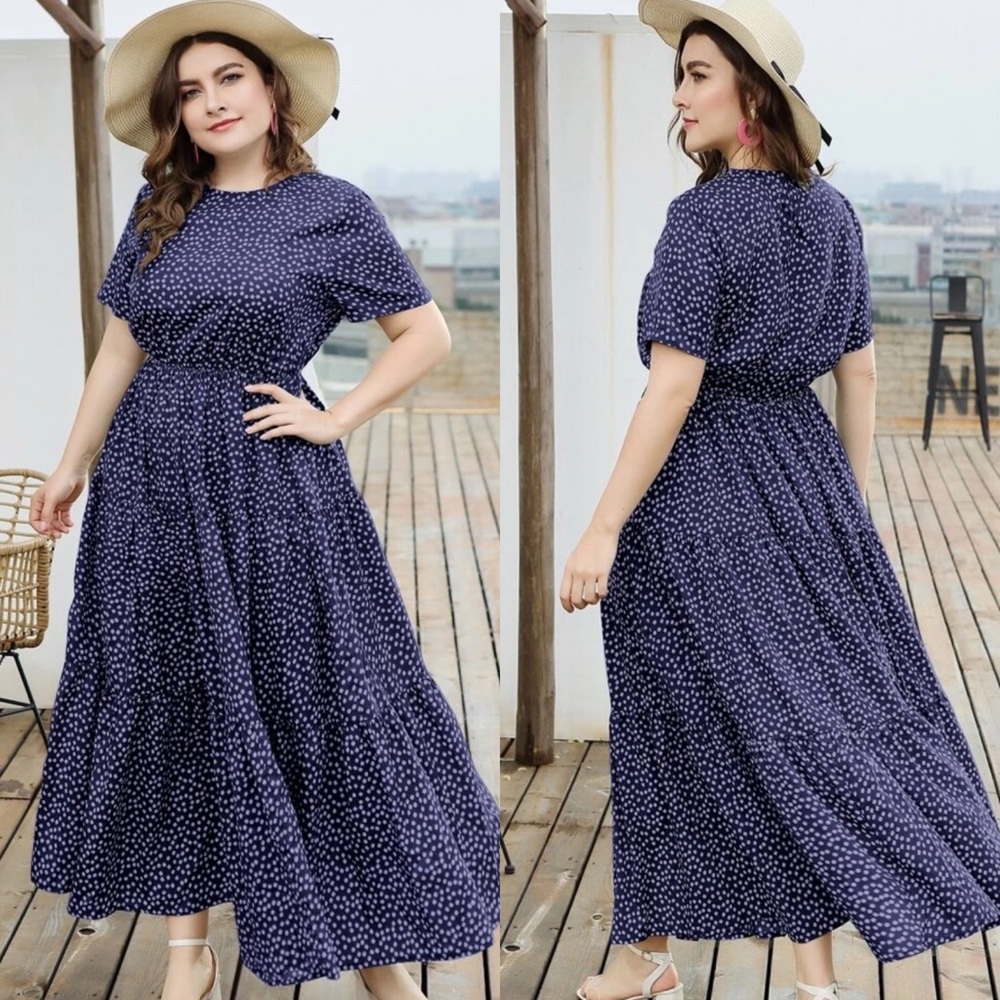 Plus size daisy print swing maxi dress BLACK - Picture 12 of 12